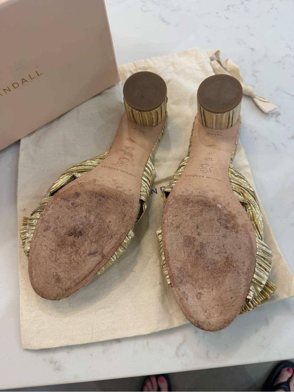 Loeffler Randall Metallic Gold Knot Slide Mules - Picture 3 of 4